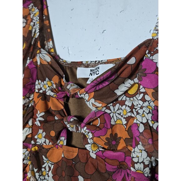Madden NYC Junior Multicolor Floral Puff Sleeve Ruched Mini Dress Size Large NWT - Picture 5 of 11
